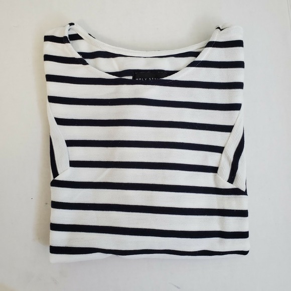 Simply Styled Top by Sears Womens Stripe Knit Classic White & Navy Blue Size XL - Picture 10 of 11